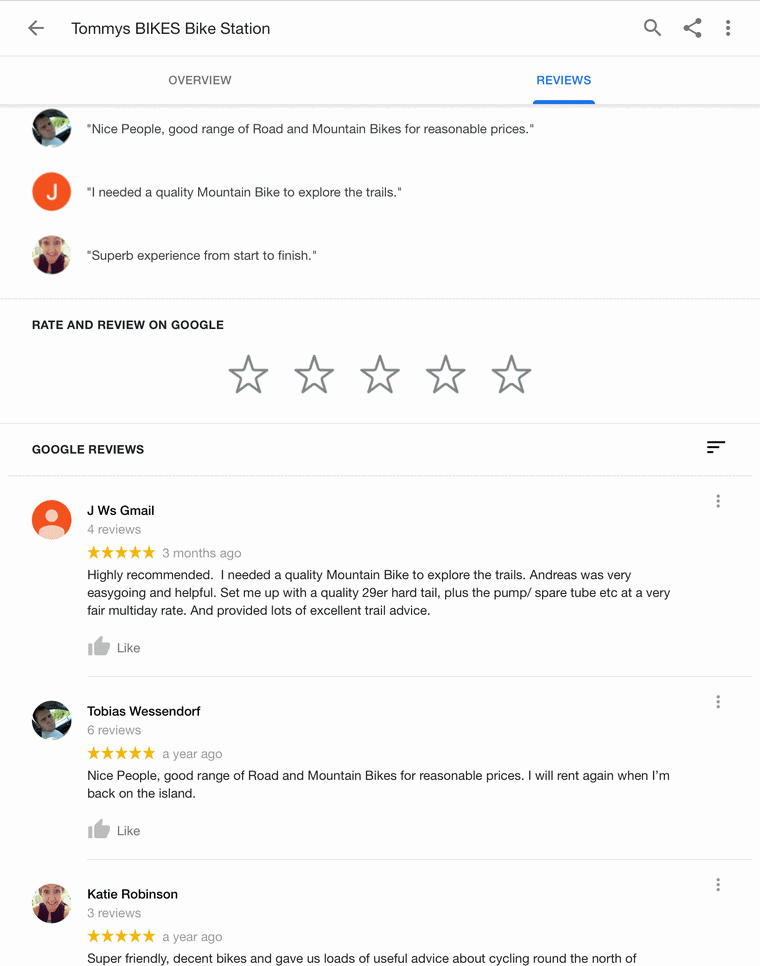 Tommys Google-reviews
